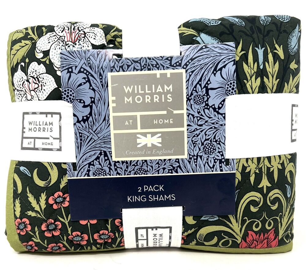 WILLIAM MORRIS GARDEN Forest KING Quilted Pillow Shams Set Pair Of 2